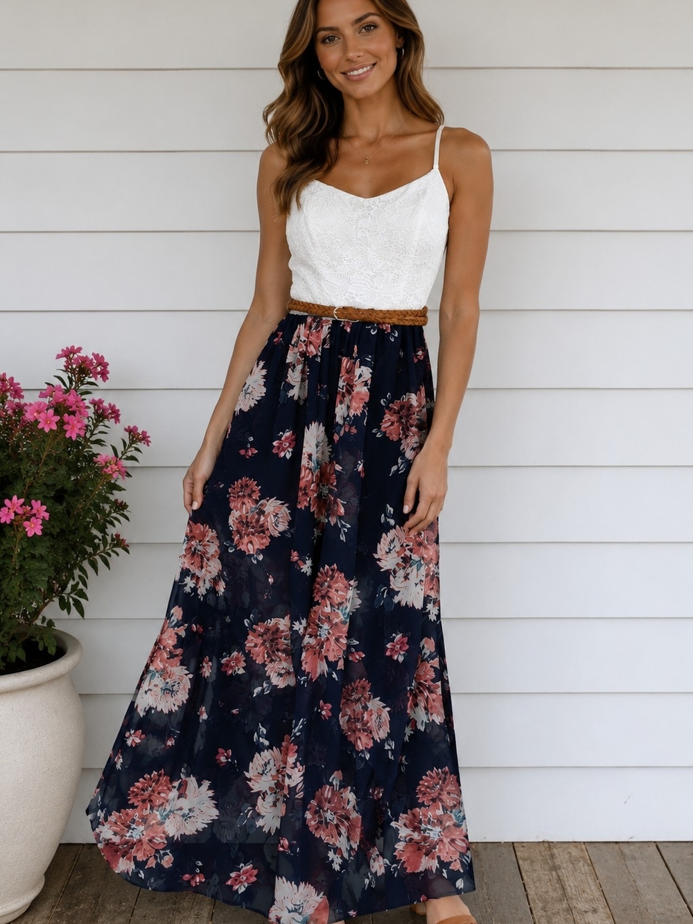 AUW Navy Maxi Dress with Rose Floral Print.       WD 2